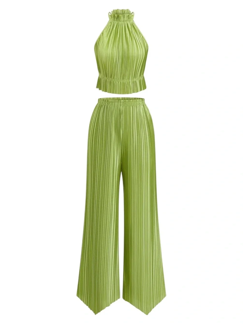 Commense Set Lime Green Pleated Crop Top & Pants Medium NWT Chartreuse - Picture 2 of 13